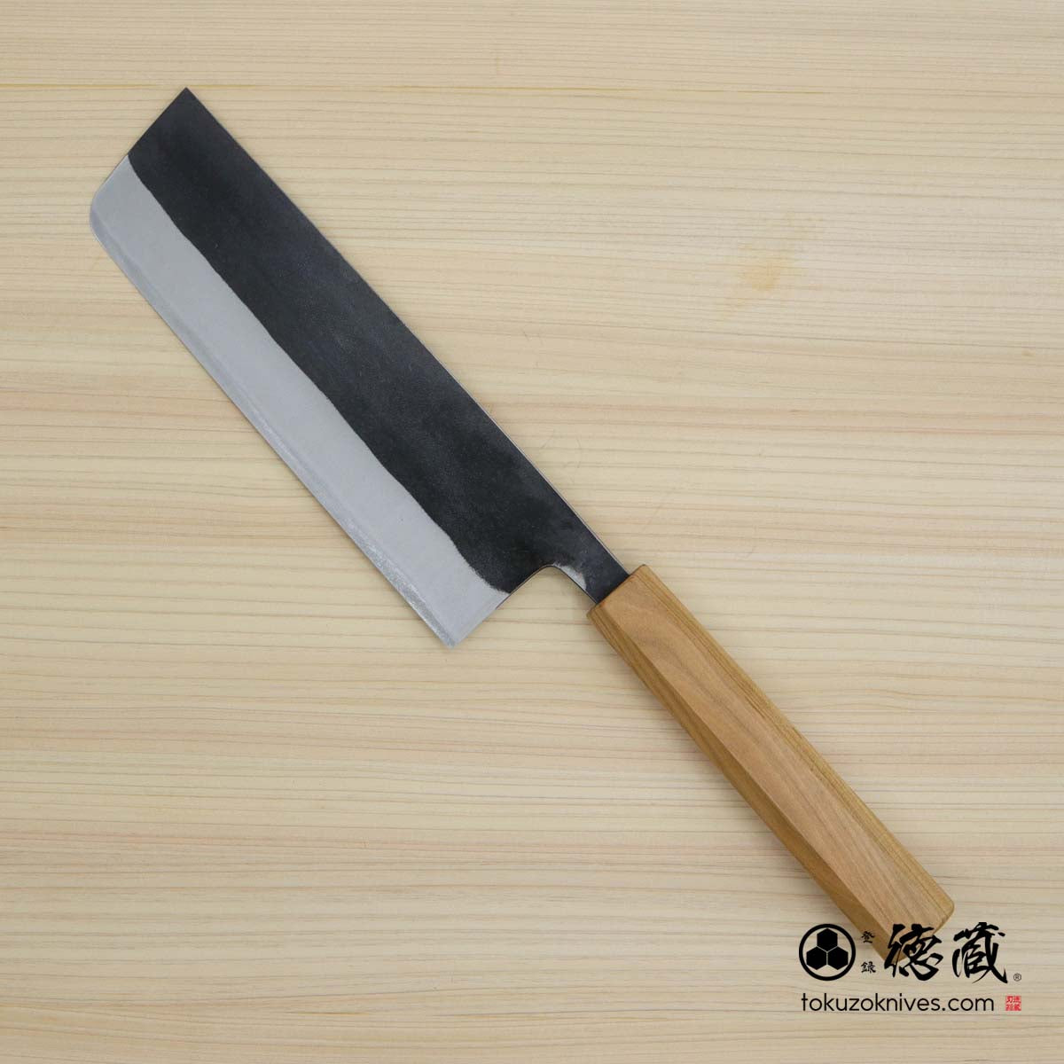 Carbon White Steel No. 2 Nakiri Knife blackened finish Cherry Wood Octagonal Handle