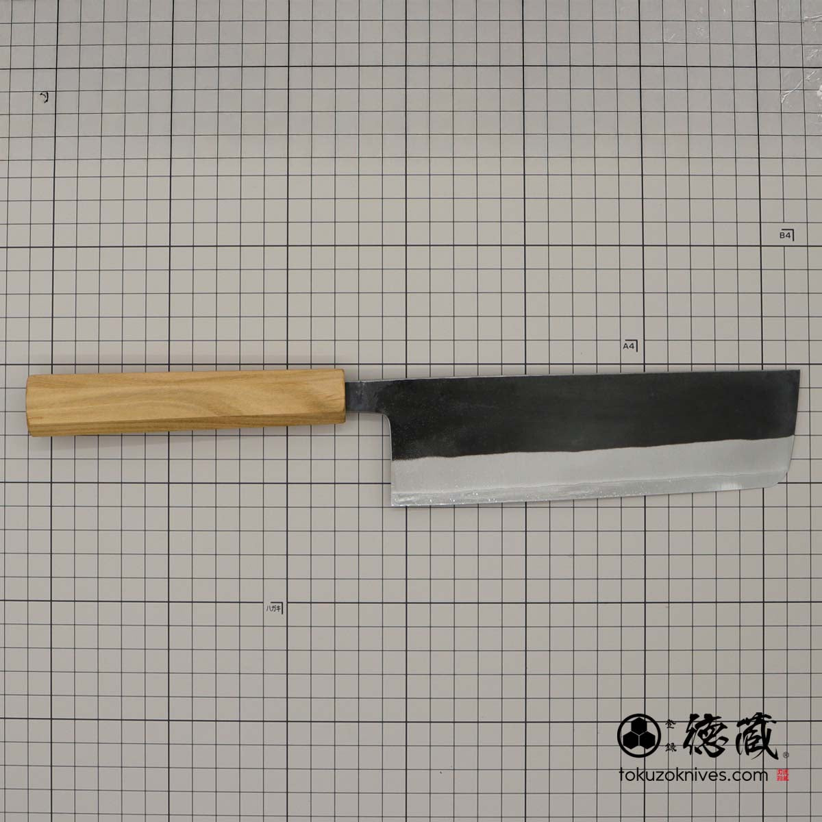 Carbon White Steel No. 2 Nakiri Knife blackened finish Cherry Wood Octagonal Handle