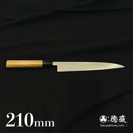 青二 ダマスカス 磨き仕上 筋引包丁 胡桃八角柄