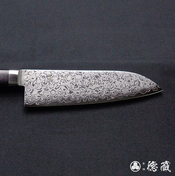VG10 Damascus Santoku knife, black handle