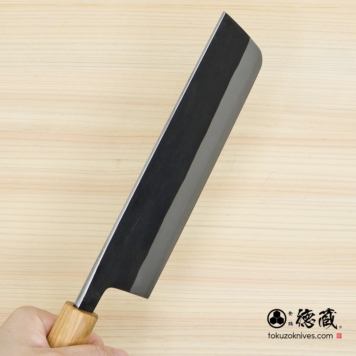 Carbon White Steel No. 2  Nakiri Knife blackened finish Cherry Wood Octagonal Handle