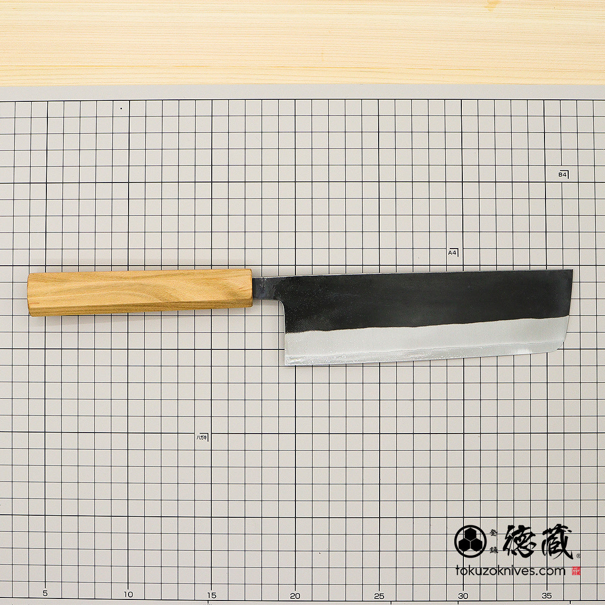 Carbon White Steel No. 2  Nakiri Knife blackened finish Cherry Wood Octagonal Handle