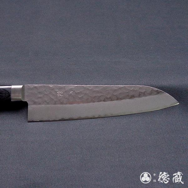 Stainless AUS8 Hammered Finish Santoku Knife Black Handle