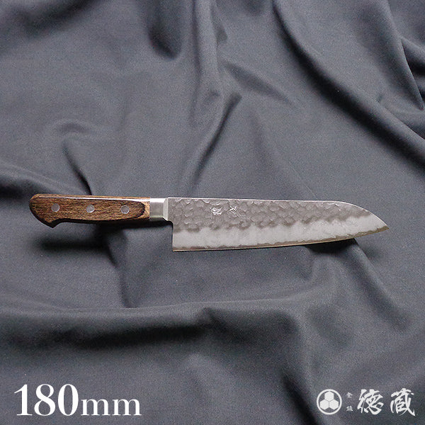 Stainless AUS8 Hammered Finish Santoku Knife Dark Brown Handle