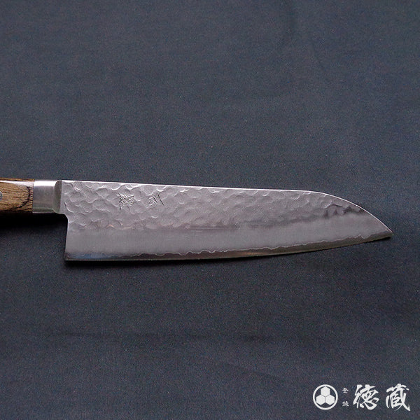 Stainless AUS8 Hammered Finish Santoku Knife Dark Brown Handle