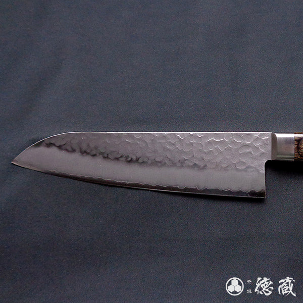 Stainless AUS8 Hammered Finish Santoku Knife Dark Brown Handle