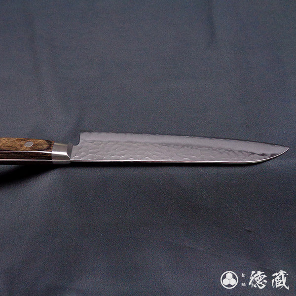 Stainless AUS8 Hammered Finish Santoku Knife Dark Brown Handle