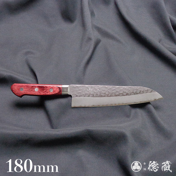 Stainless AUS8 Hammered Finish Santoku Knife Red Handle