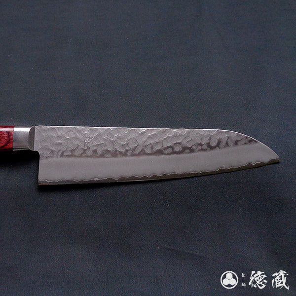 Stainless AUS8 Hammered Finish Santoku Knife Red Handle