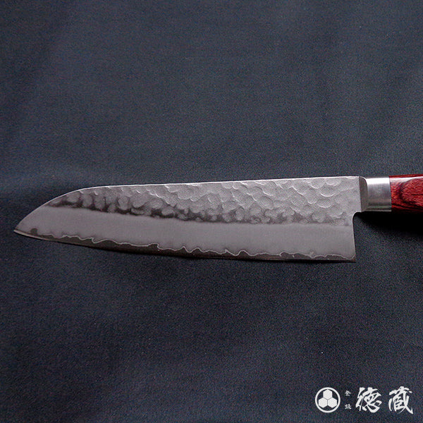 Stainless AUS8 Hammered Finish Santoku Knife Red Handle
