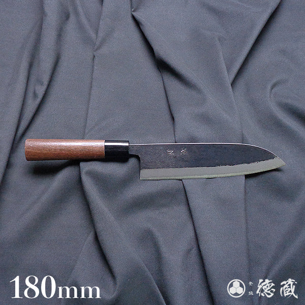 Carbon Blue Steel No. 2 Black Finish Santoku Knife Walnuts Handle
