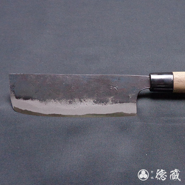 Carbon Blue Steel No. 2 Black Finish Nakiri Knife Walnuts Handle