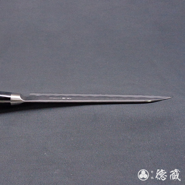 blue super carbon steel hammered finish santoku-knife black handle