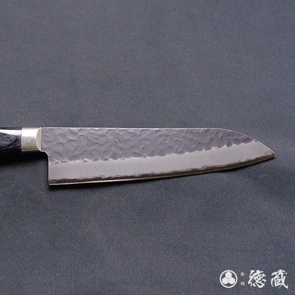 blue super hammered black surface finish Santoku knife black handle