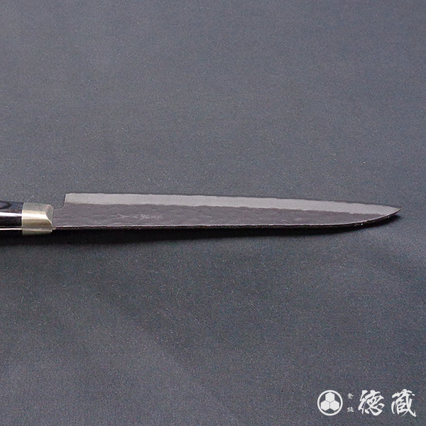 blue super hammered black surface finish Santoku knife black handle