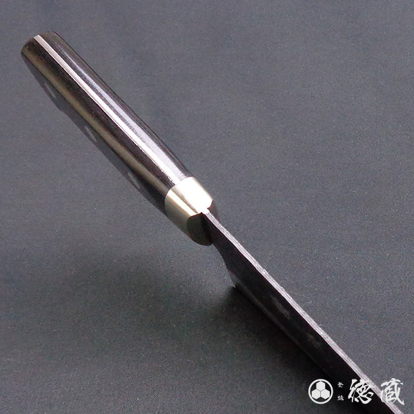 blue super hammered black surface finish Santoku knife black handle