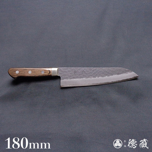 青S 黒肌槌目仕上 三徳包丁 焦茶ハンドル