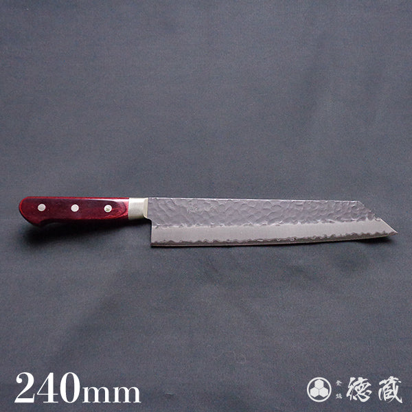 blue super carbon steel hammered black surface finish Kiritsuke-knife red handle