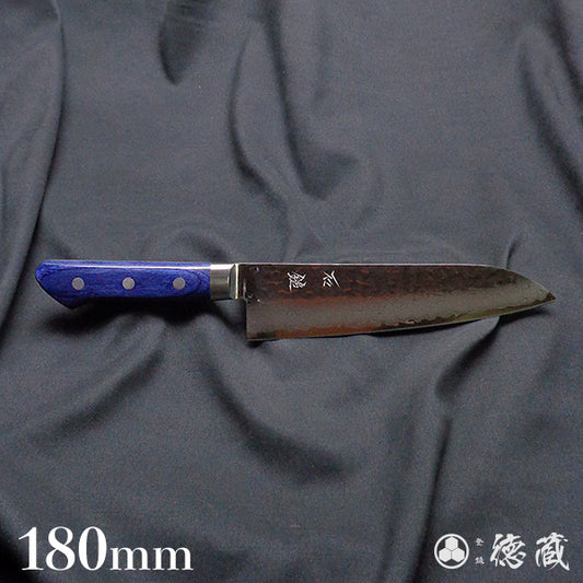 VG10 ダマスカス 槌目仕上 三徳包丁 青ハンドル
