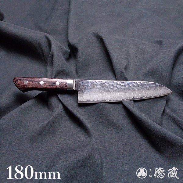 VG10 stainless steel hammered finish santoku-knife mahogany handle