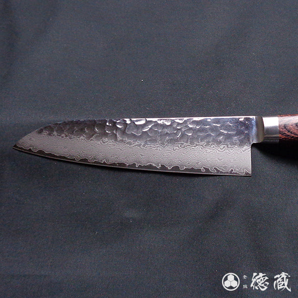 VG10 stainless steel hammered finish santoku-knife mahogany handle