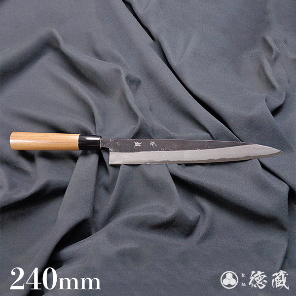 Carbon Blue Steel No. 2 Damascus Steel Black Finish Sujibiki Knife (Muscle Knife) Walnuts Handle