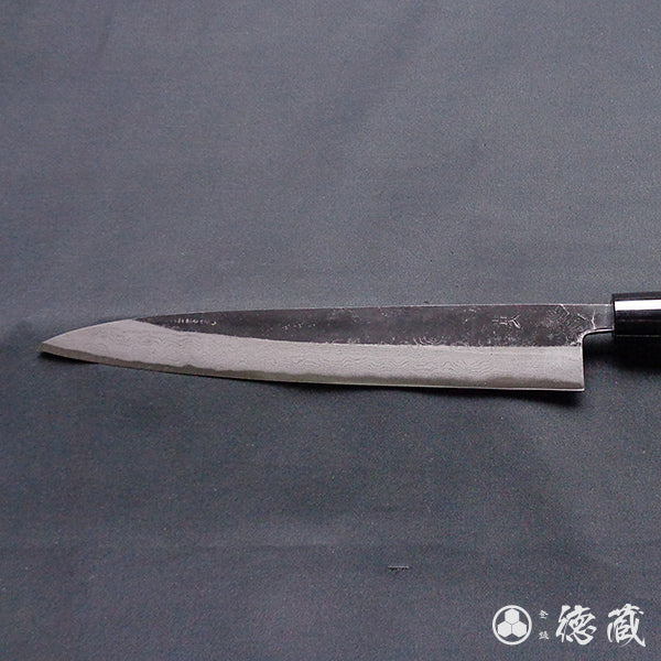Carbon Blue Steel No. 2 Damascus Steel Black Finish Sujibiki Knife (Muscle Knife) Walnuts Handle