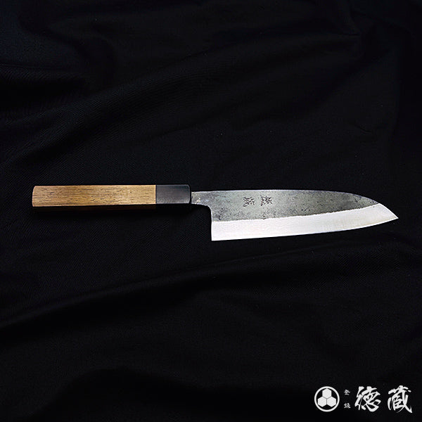 Carbon Blue Steel No. 2 Damascus Steel Santoku Knife Rosewood Octagonal Handle