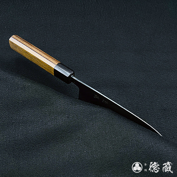 Carbon Blue Steel No. 2 Damascus Steel Santoku Knife Rosewood Octagonal Handle