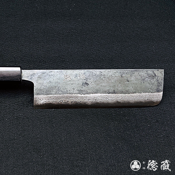 Carbon Blue Steel No. 2 Damascus Steel Nakiri Knife Rosewood Octagonal Handle