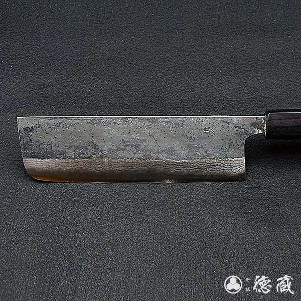 Carbon Blue Steel No. 2 Damascus Steel Nakiri Knife Rosewood Octagonal Handle