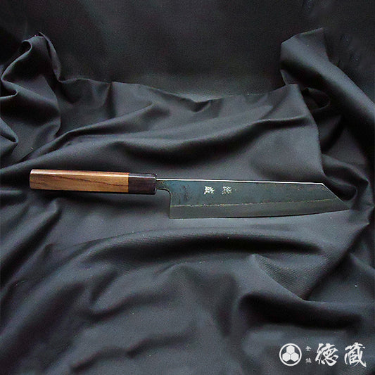 Carbon Blue Steel No. 2 Damascus Steel Kiritsuke Knife Rosewood Octagonal Handle