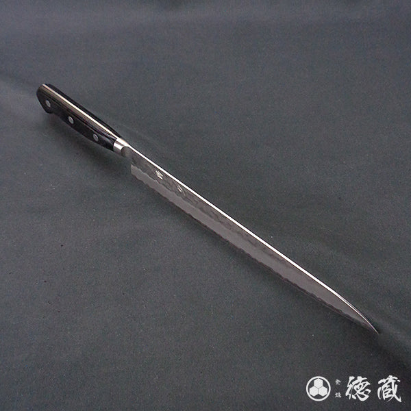blue super carbon steel hammered finish Sujihiki-knife black handle