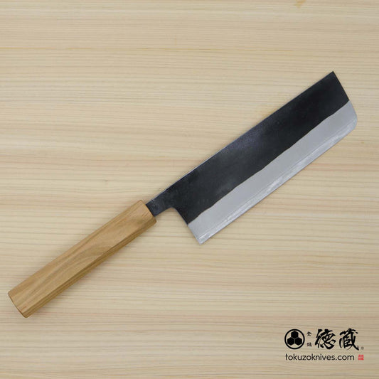 Carbon White Steel No. 2　 Nakiri Knife　blackened finish Cherry Wood Octagonal Handle
