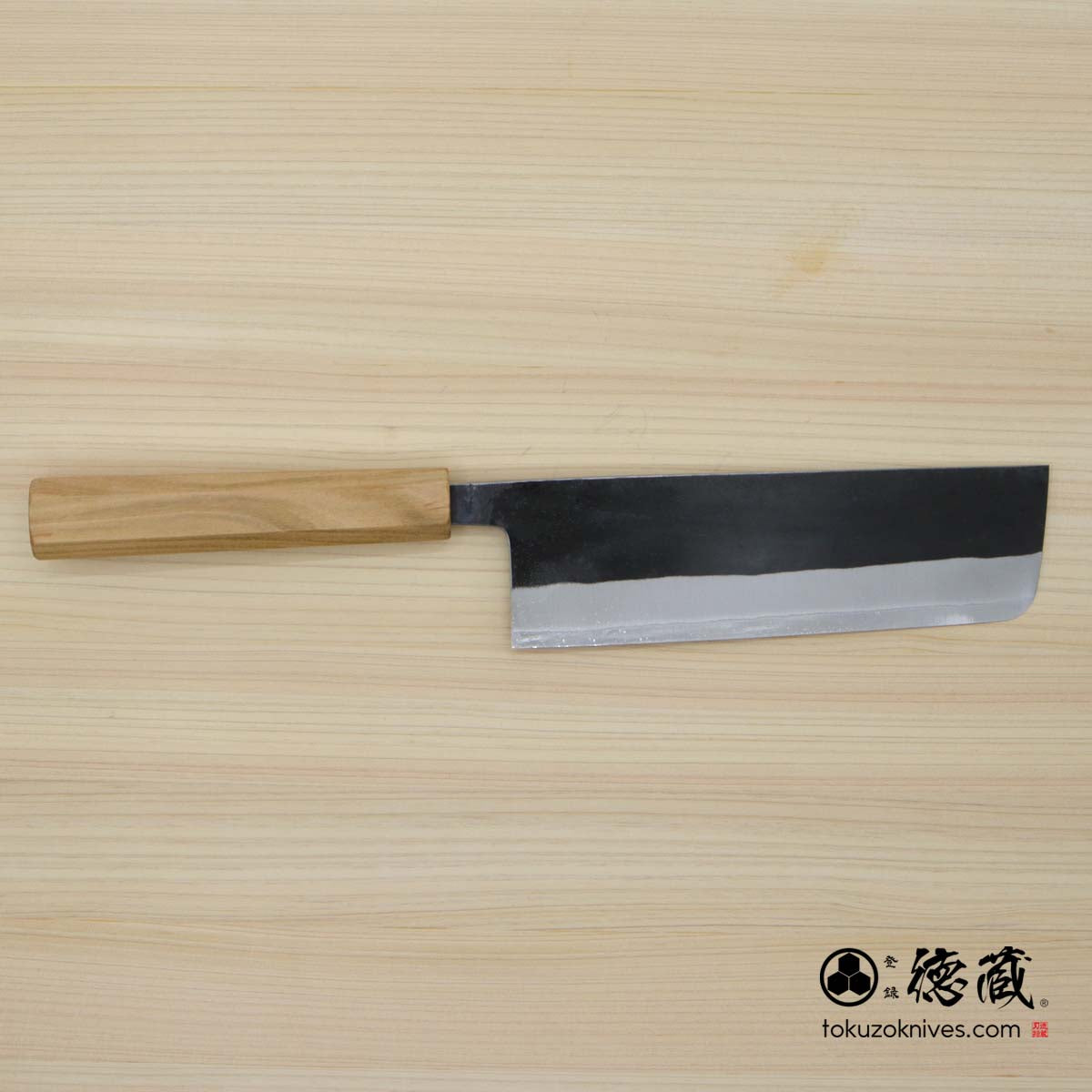 Carbon White Steel No. 2　 Nakiri Knife　blackened finish Cherry Wood Octagonal Handle