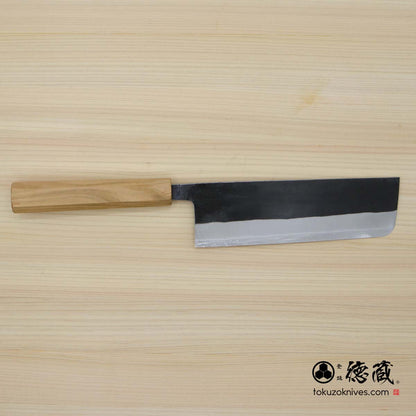 Carbon White Steel No. 2　 Nakiri Knife　blackened finish Cherry Wood Octagonal Handle