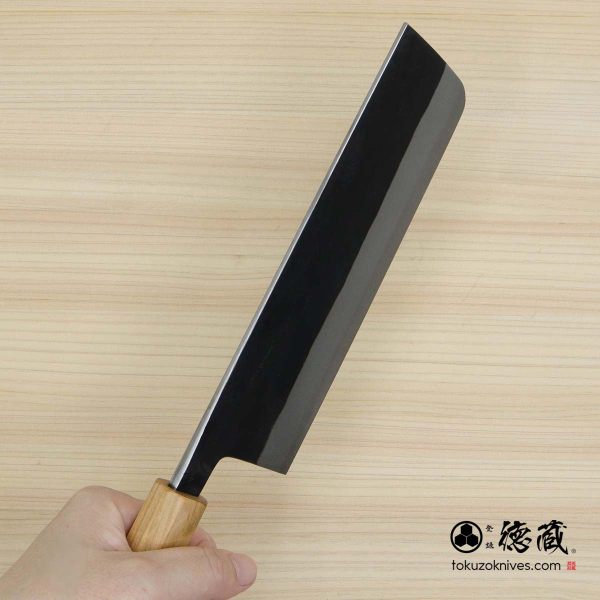Carbon White Steel No. 2　 Nakiri Knife　blackened finish Cherry Wood Octagonal Handle