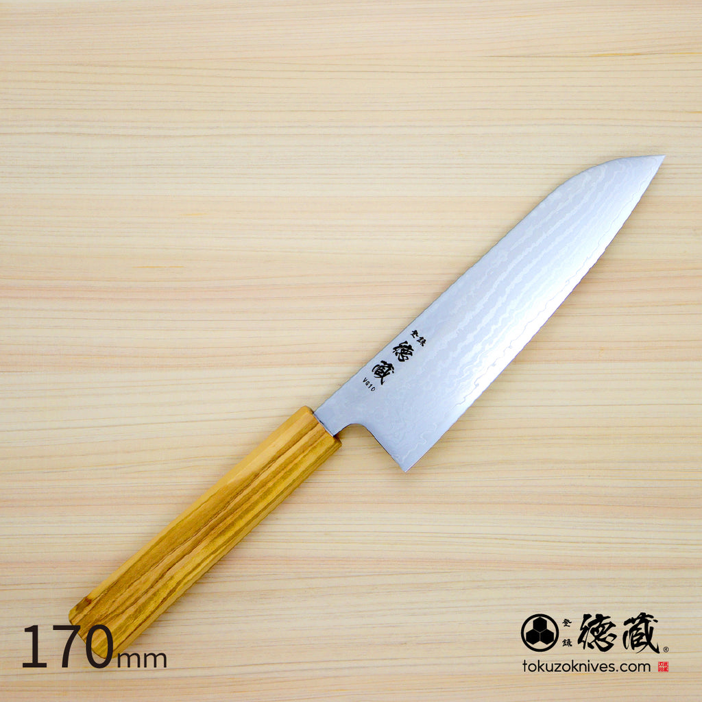 Stainless VG10 Santoku Knife Damascus Steel　Olive Wood Handle