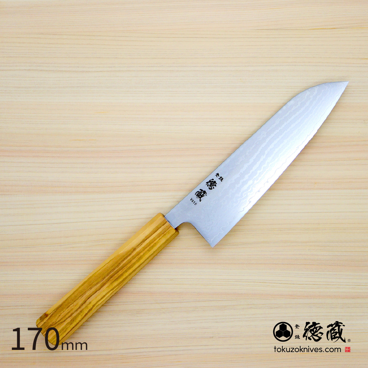 Stainless VG10 Santoku Knife Damascus Steel　Olive Wood Handle