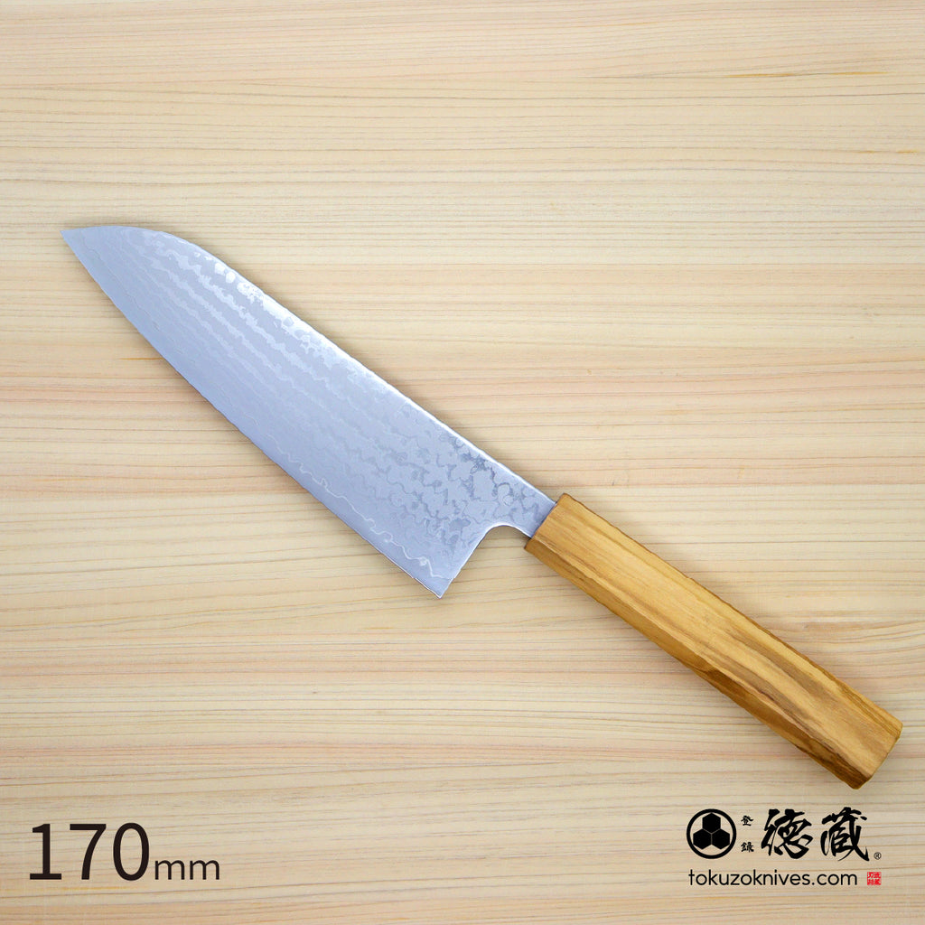 Stainless VG10 Santoku Knife Damascus Steel　Olive Wood Handle