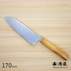 Stainless VG10 Santoku Knife Damascus Steel　Olive Wood Handle