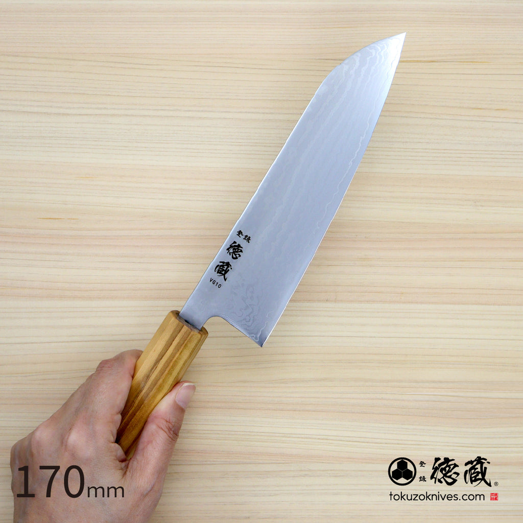 Stainless VG10 Santoku Knife Damascus Steel　Olive Wood Handle