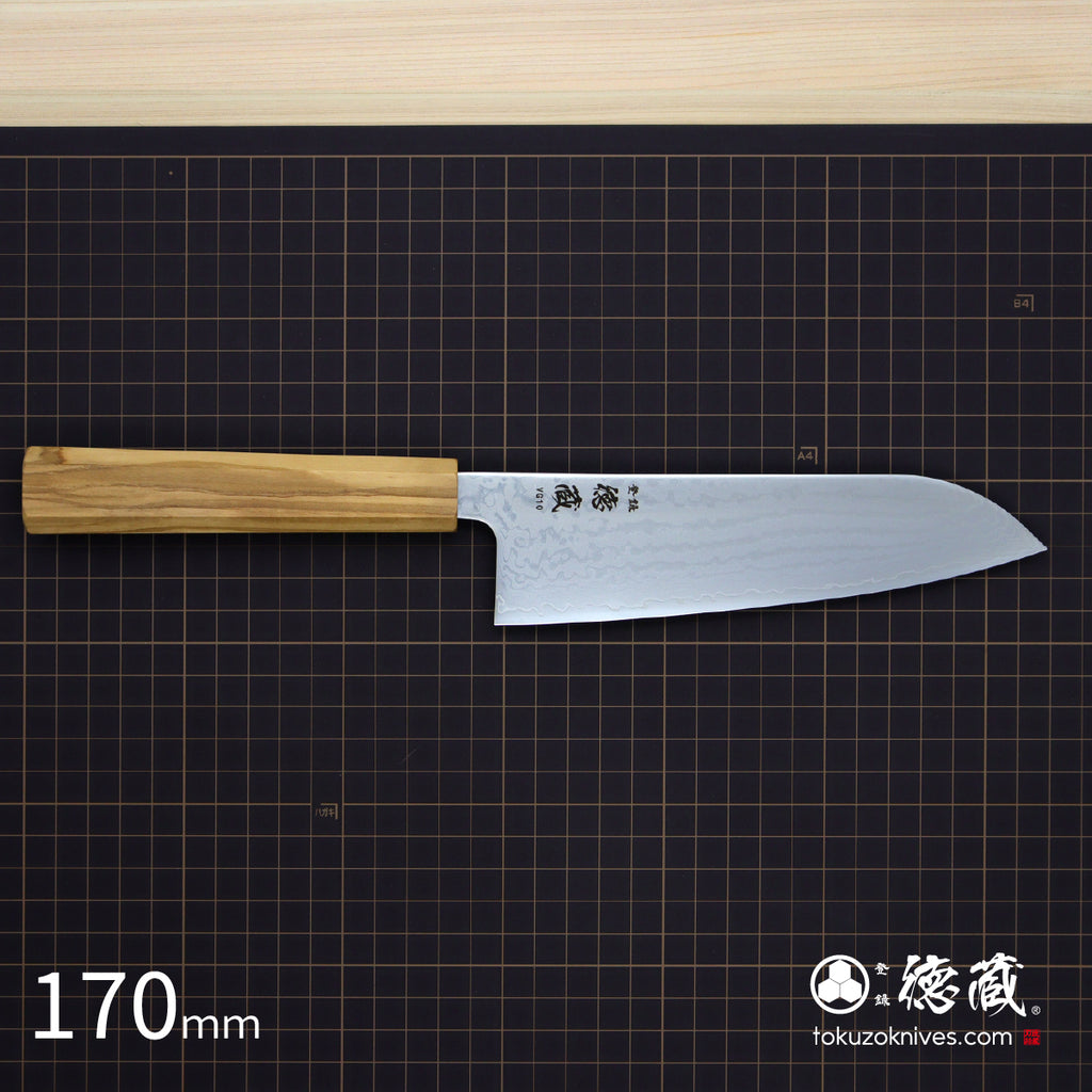 Stainless VG10 Santoku Knife Damascus Steel　Olive Wood Handle