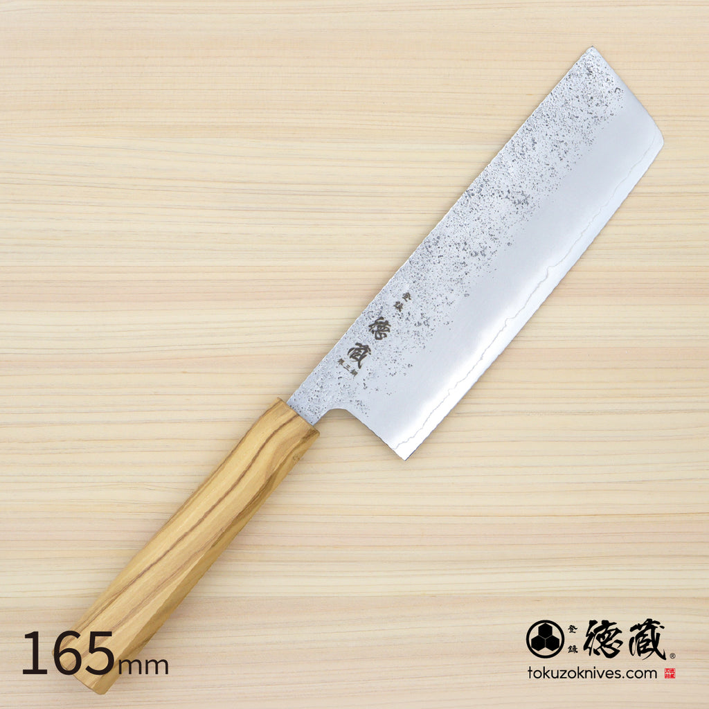 銀三 菜切包丁 梨地仕上げ オリーブ柄