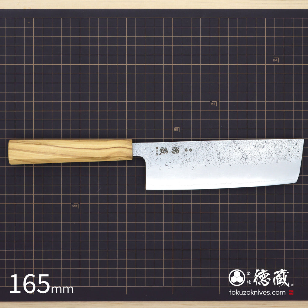 銀三 菜切包丁 梨地仕上げ オリーブ柄