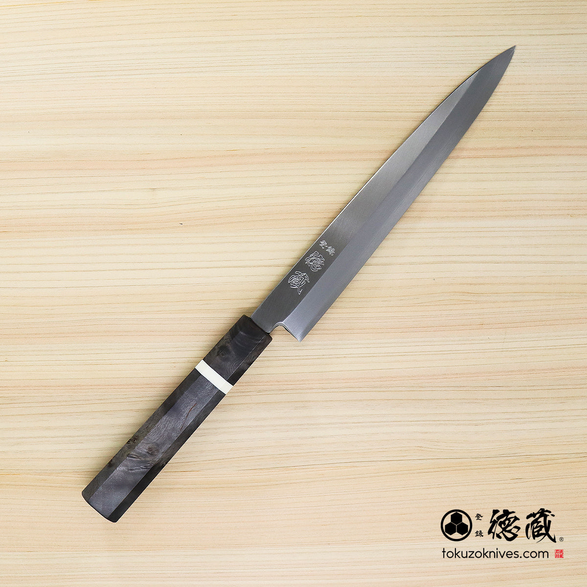 Ginsan Single-edged Yanagiba Knife Stabilized (White Ring) Octagonal