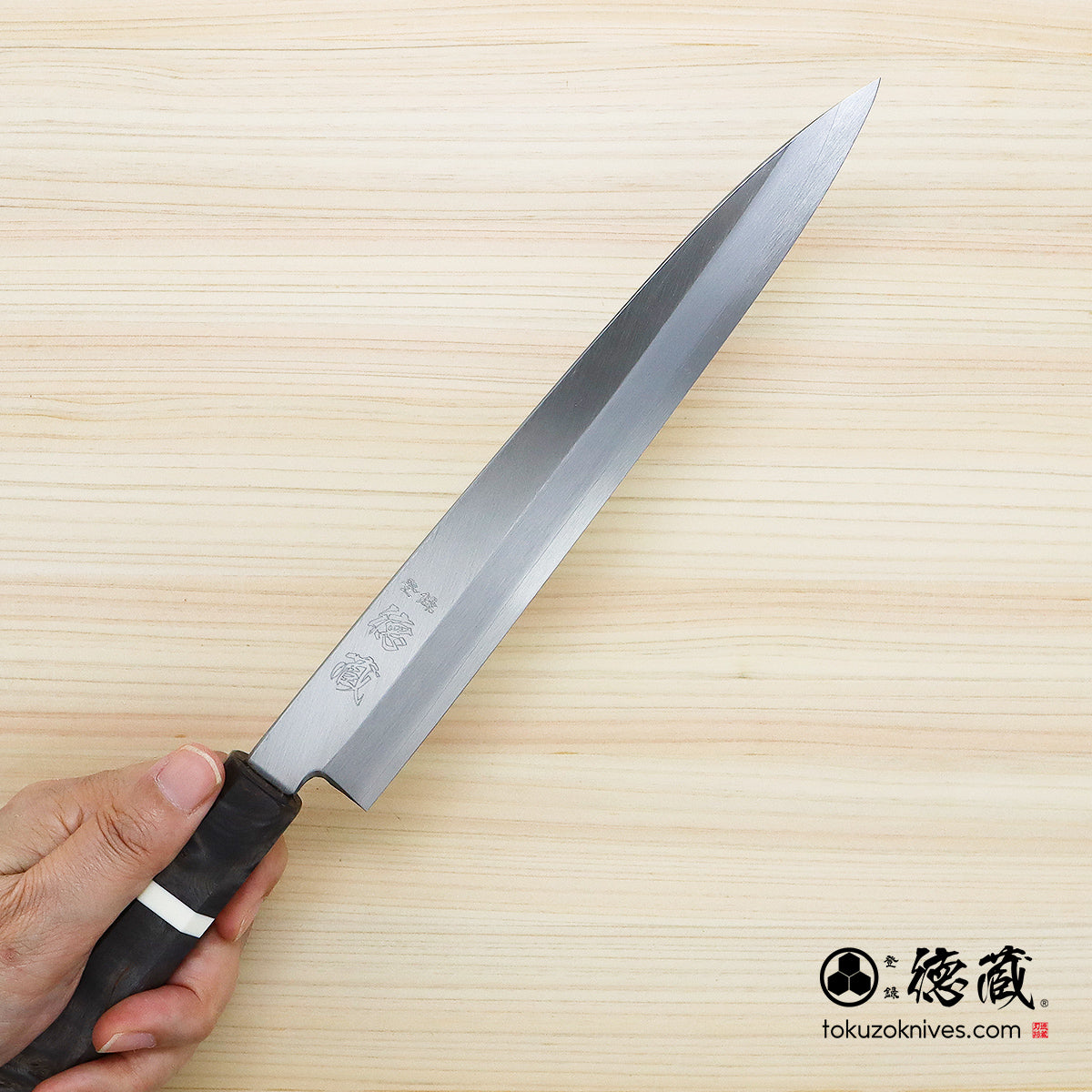 Ginsan Single-edged Yanagiba Knife Stabilized (White Ring) Octagonal