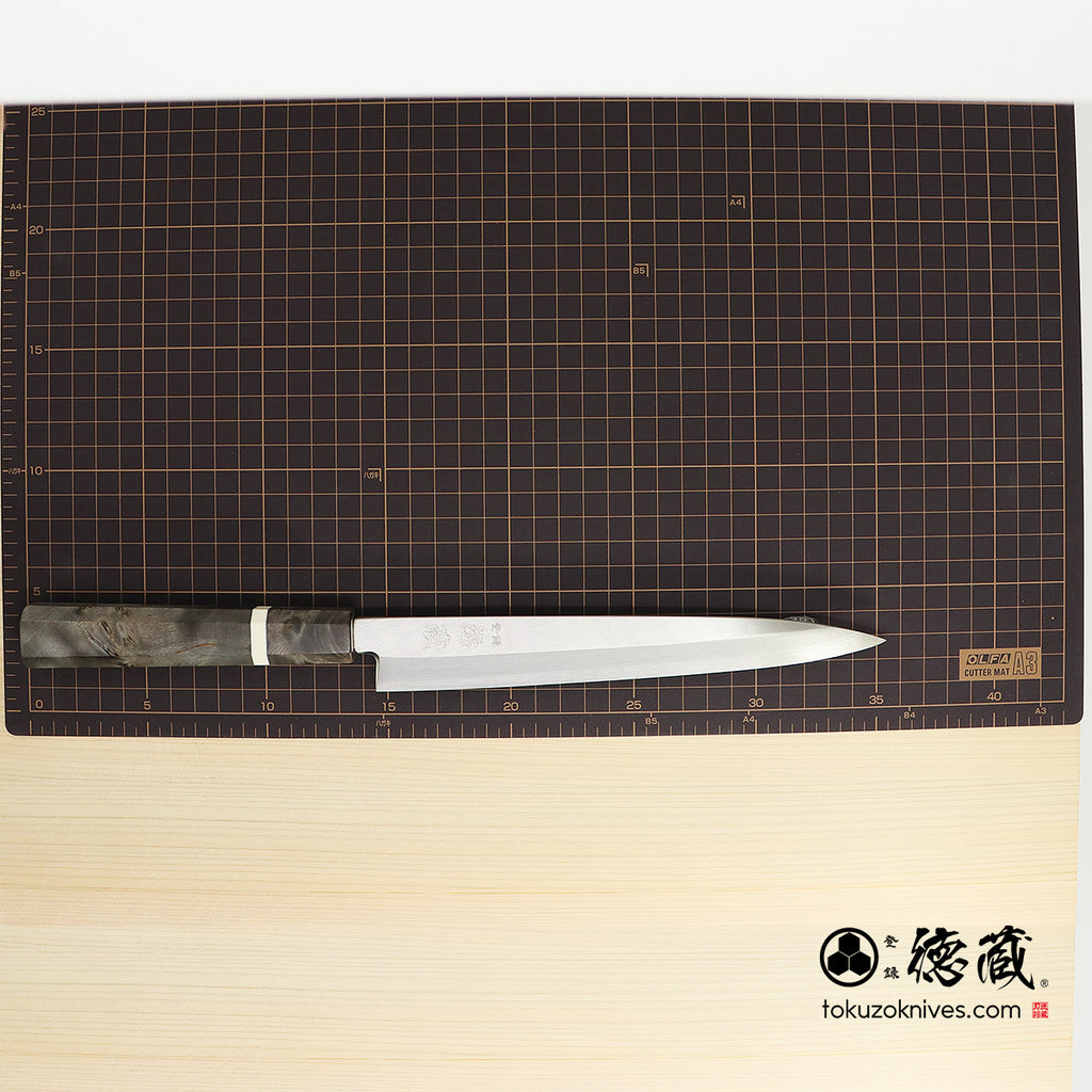 銀三　片刃　柳刃包丁　スタビライズ（白輪）　八角