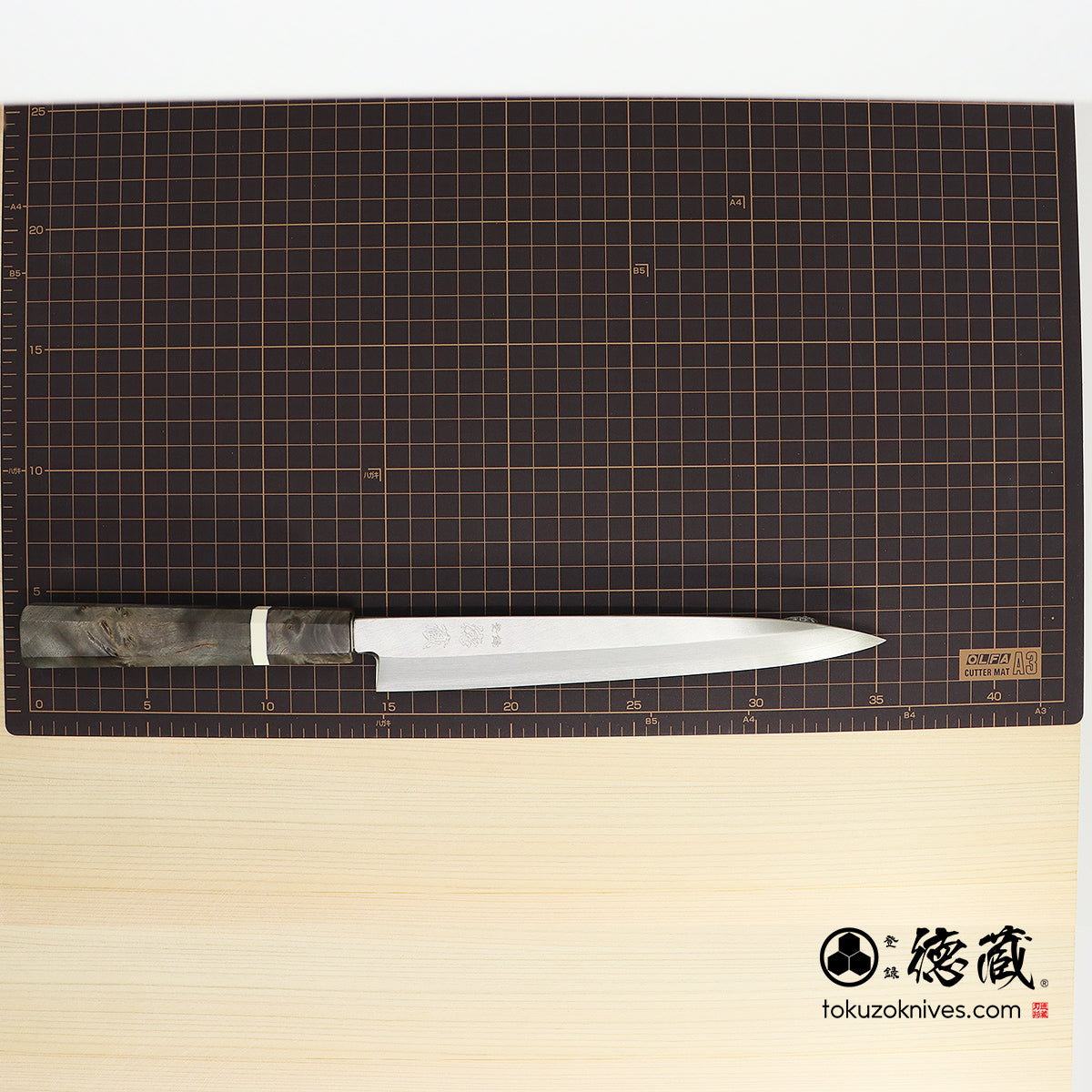 Ginsan Single-edged Yanagiba Knife Stabilized (White Ring) Octagonal