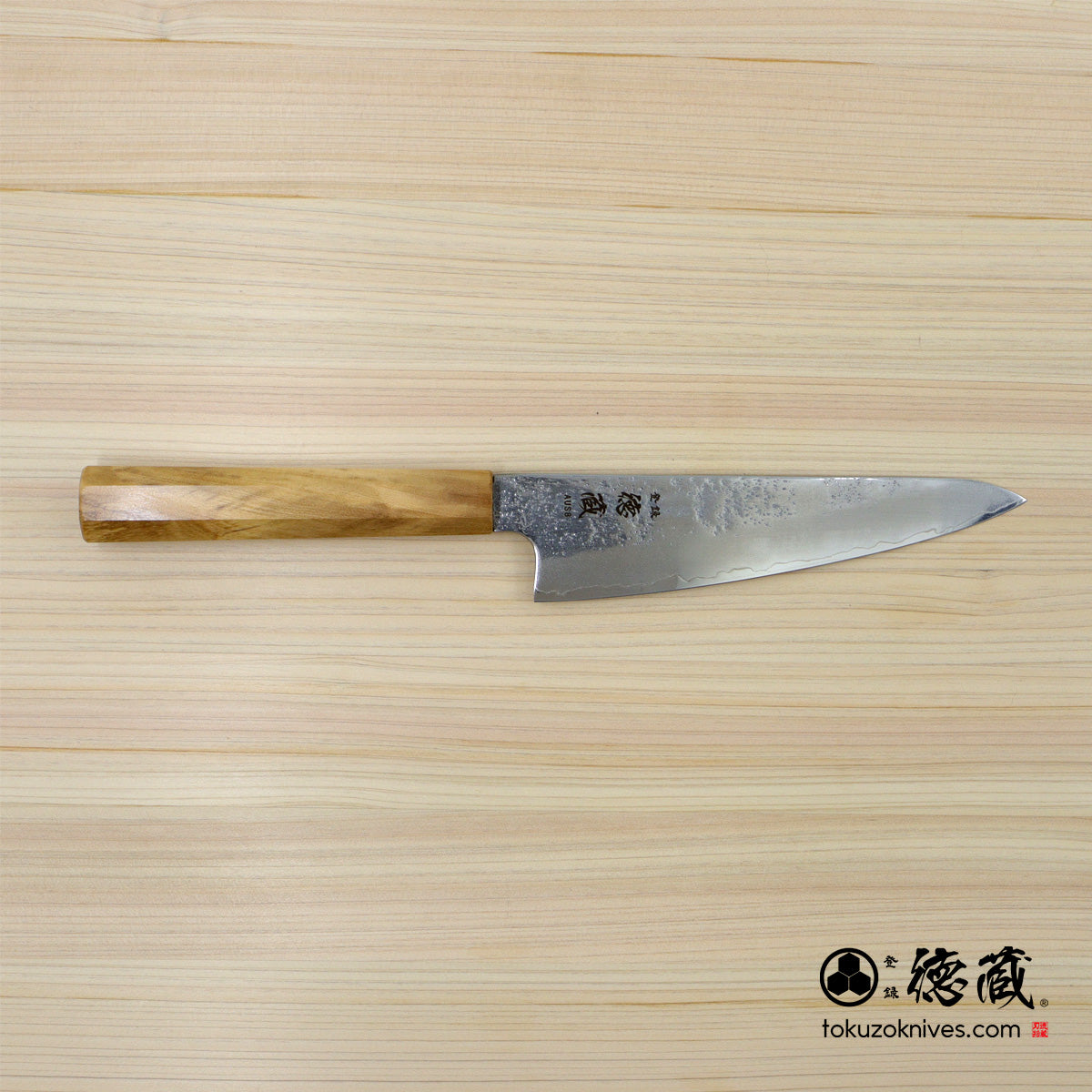 Carbon White Steel No. 2　 Deba-knife　blackened finish Cherry Wood Octagonal Handle